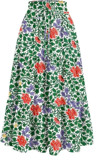 Women's 2025 Bohemian Long Skirts Flowy High Waist A Line Elegant Maxi Skirts for Women Summer Pleated Midi Skirts