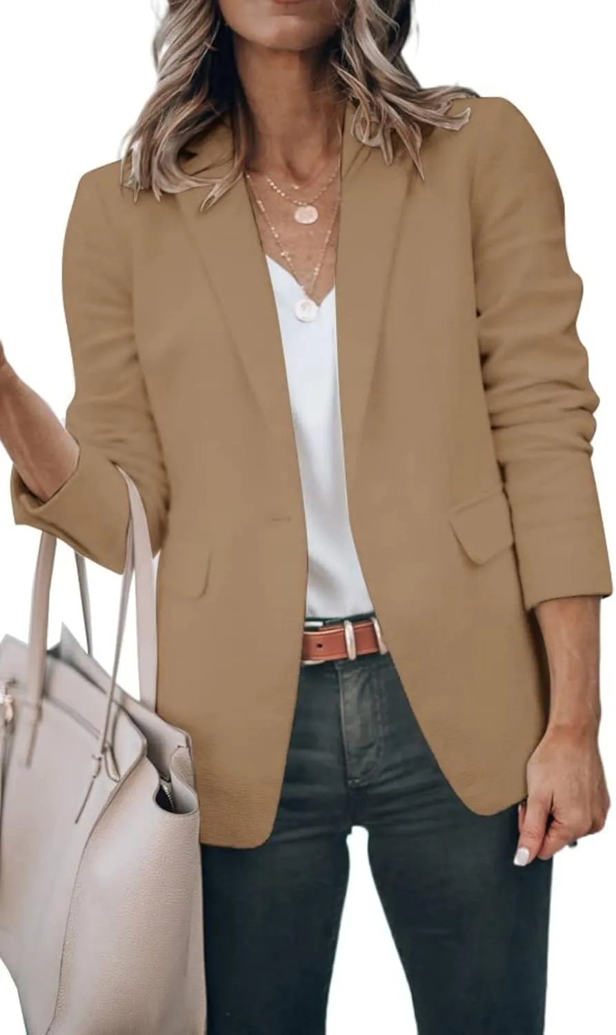 Womens Casual Blazers Open Front Long Sleeve Work Office Jackets Blazer Suit Jacket Button Lightweight Cardigans