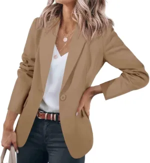 Womens Casual Blazers Open Front Long Sleeve Work Office Jackets Blazer Suit Jacket Button Lightweight Cardigans