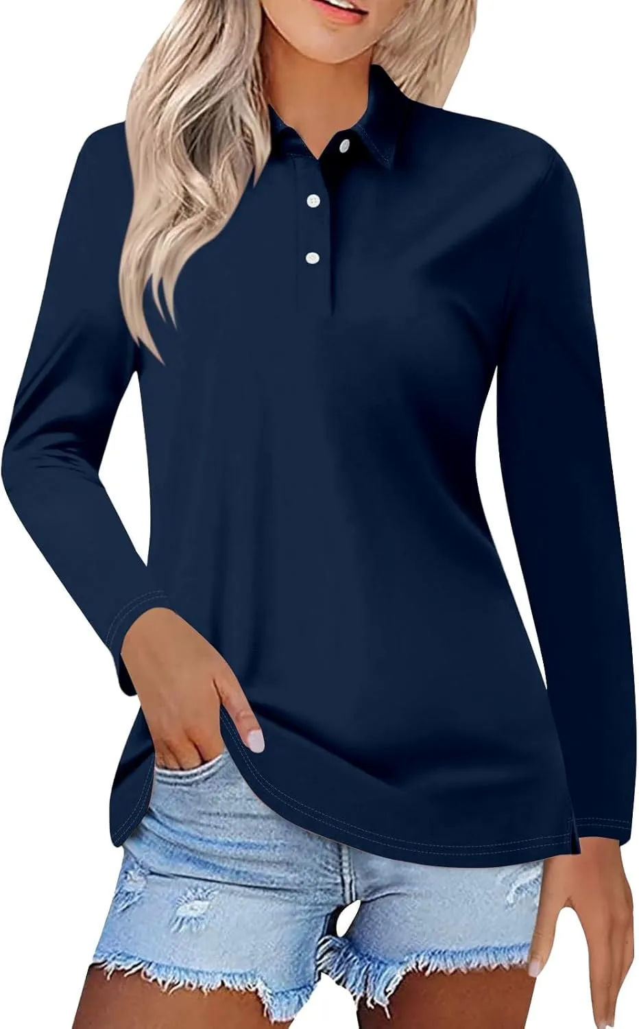 Womens Golf Collared Polo Shirts Lightweight Breathable Workout Tops Summer Quick Dry Long Sleeve Business Casual Tops