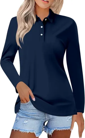 Womens Golf Collared Polo Shirts Lightweight Breathable Workout Tops Summer Quick Dry Long Sleeve Business Casual Tops