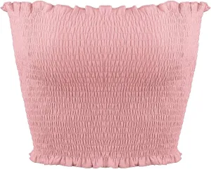 Womens Summer Casual Strapless Pleated Print Bandeau Tube Crop Tops