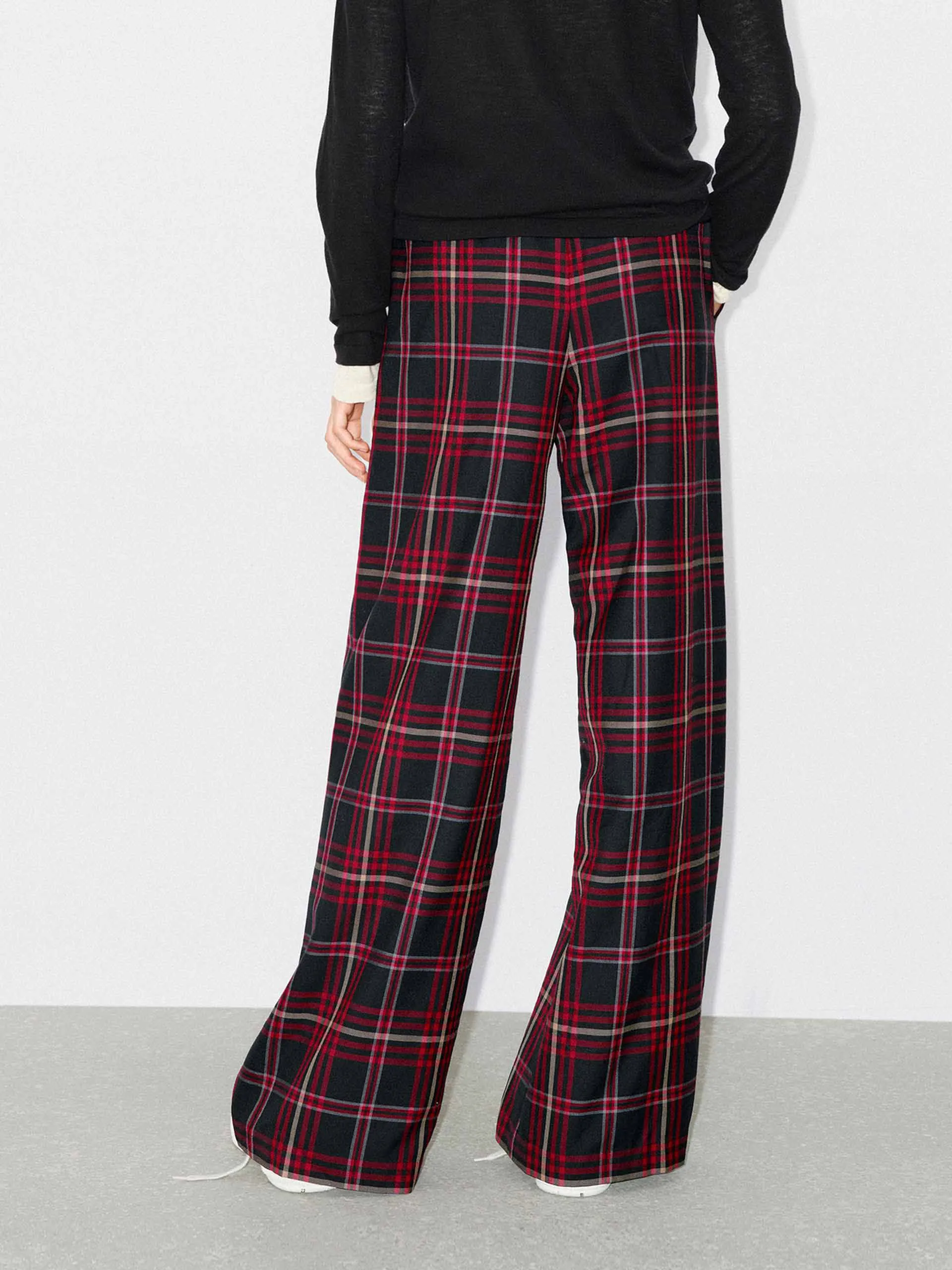 Wool Blend Plaid Pants