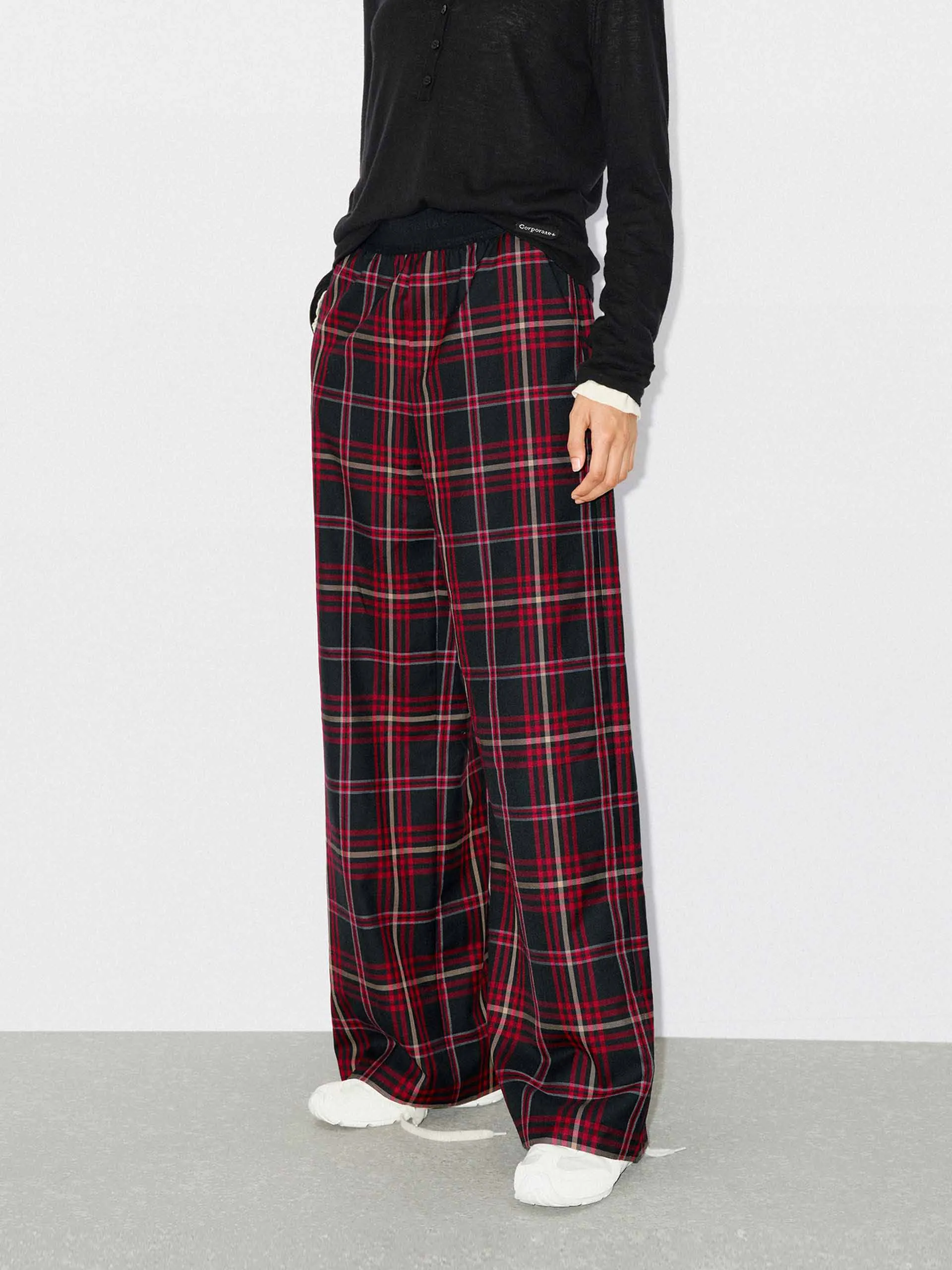 Wool Blend Plaid Pants