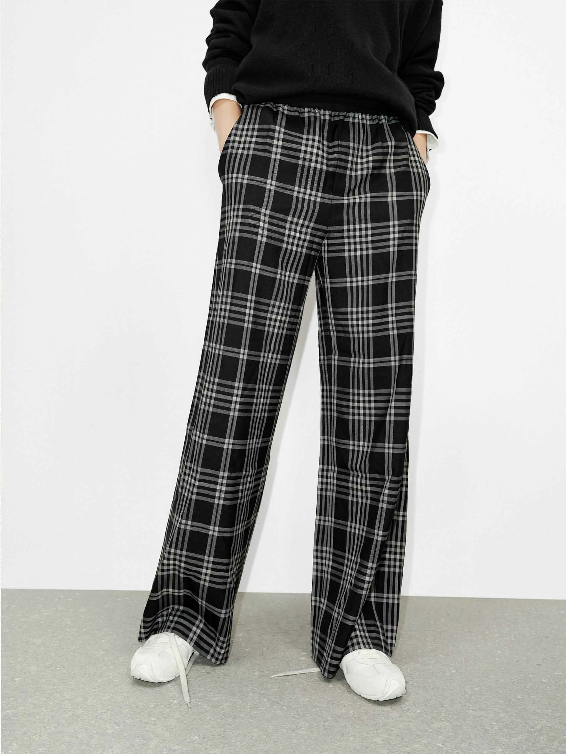 Wool Blend Plaid Pants