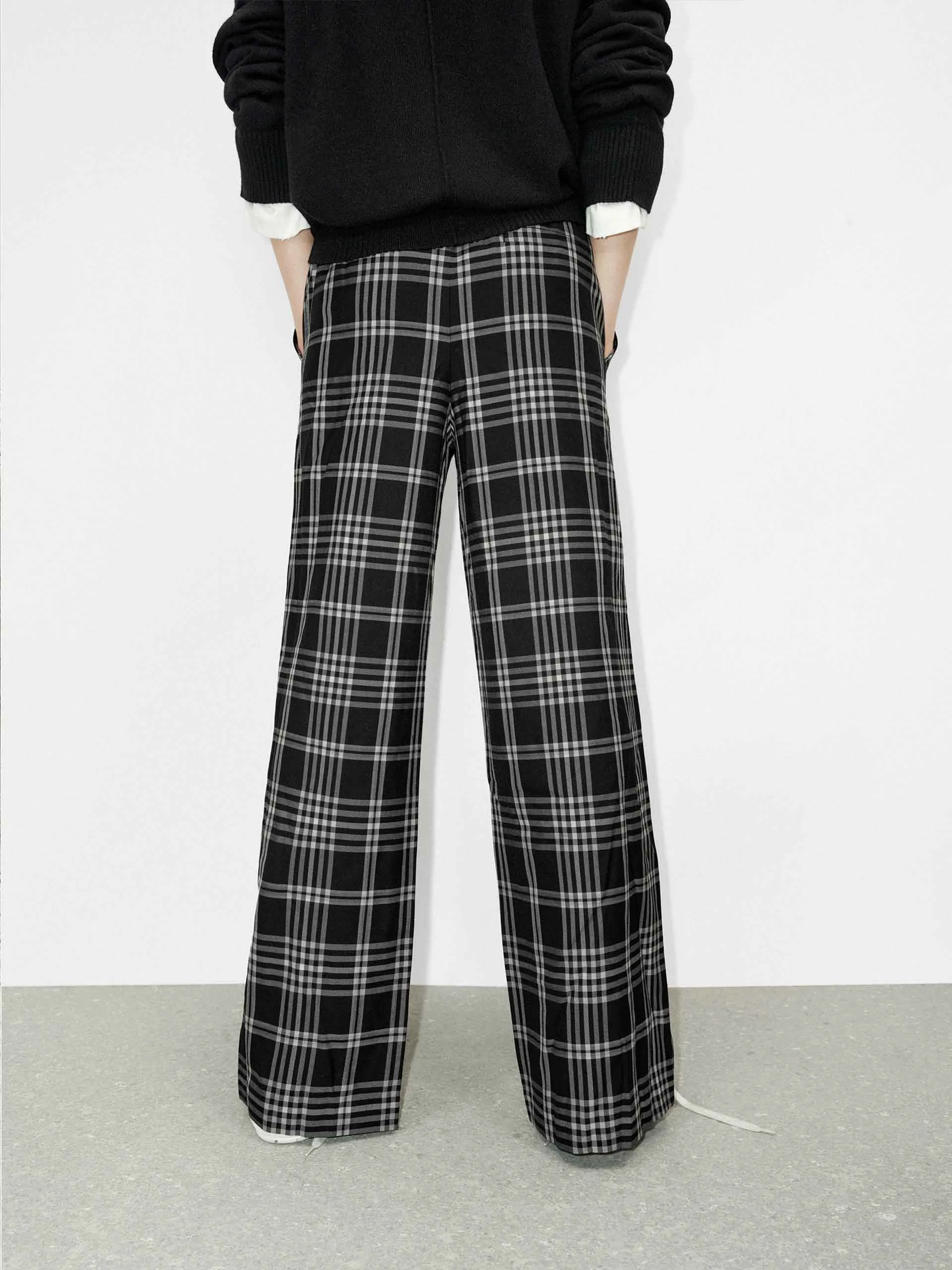 Wool Blend Plaid Pants