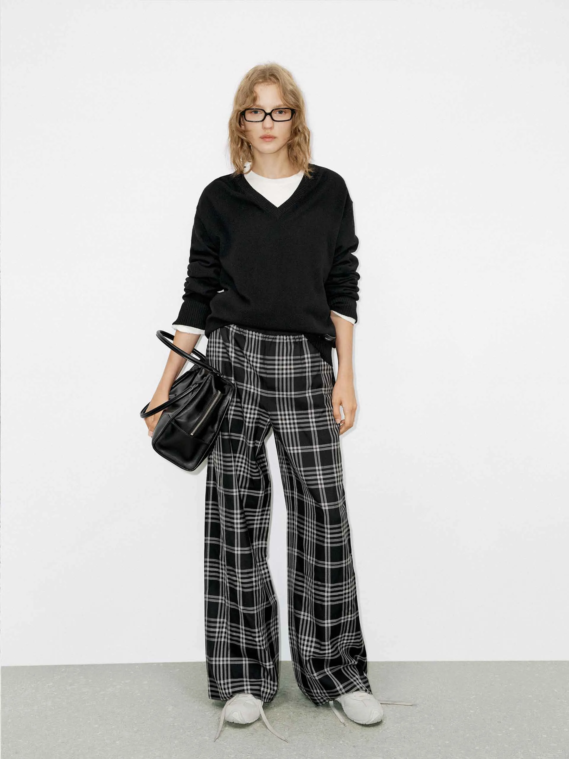 Wool Blend Plaid Pants