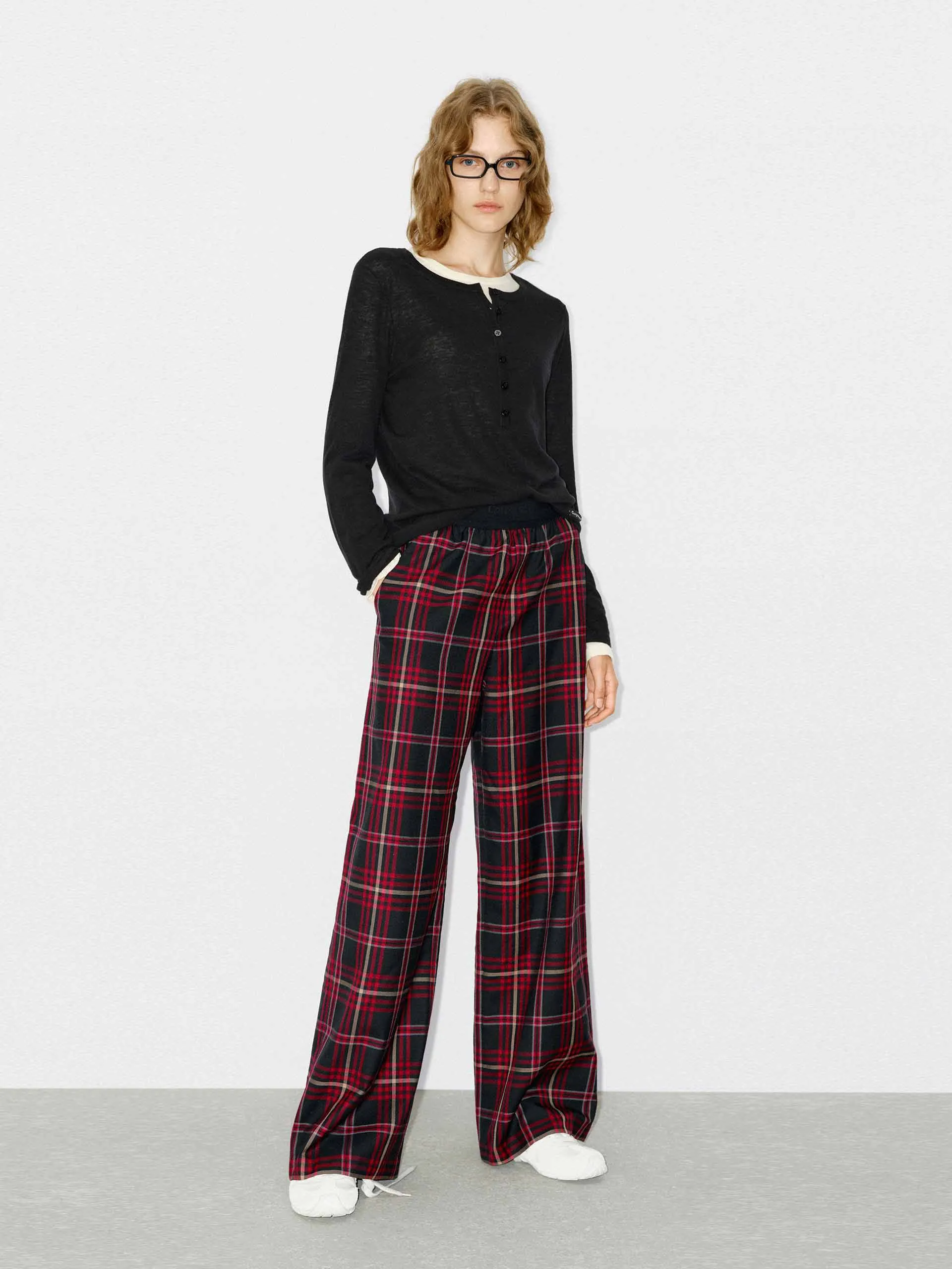 Wool Blend Plaid Pants