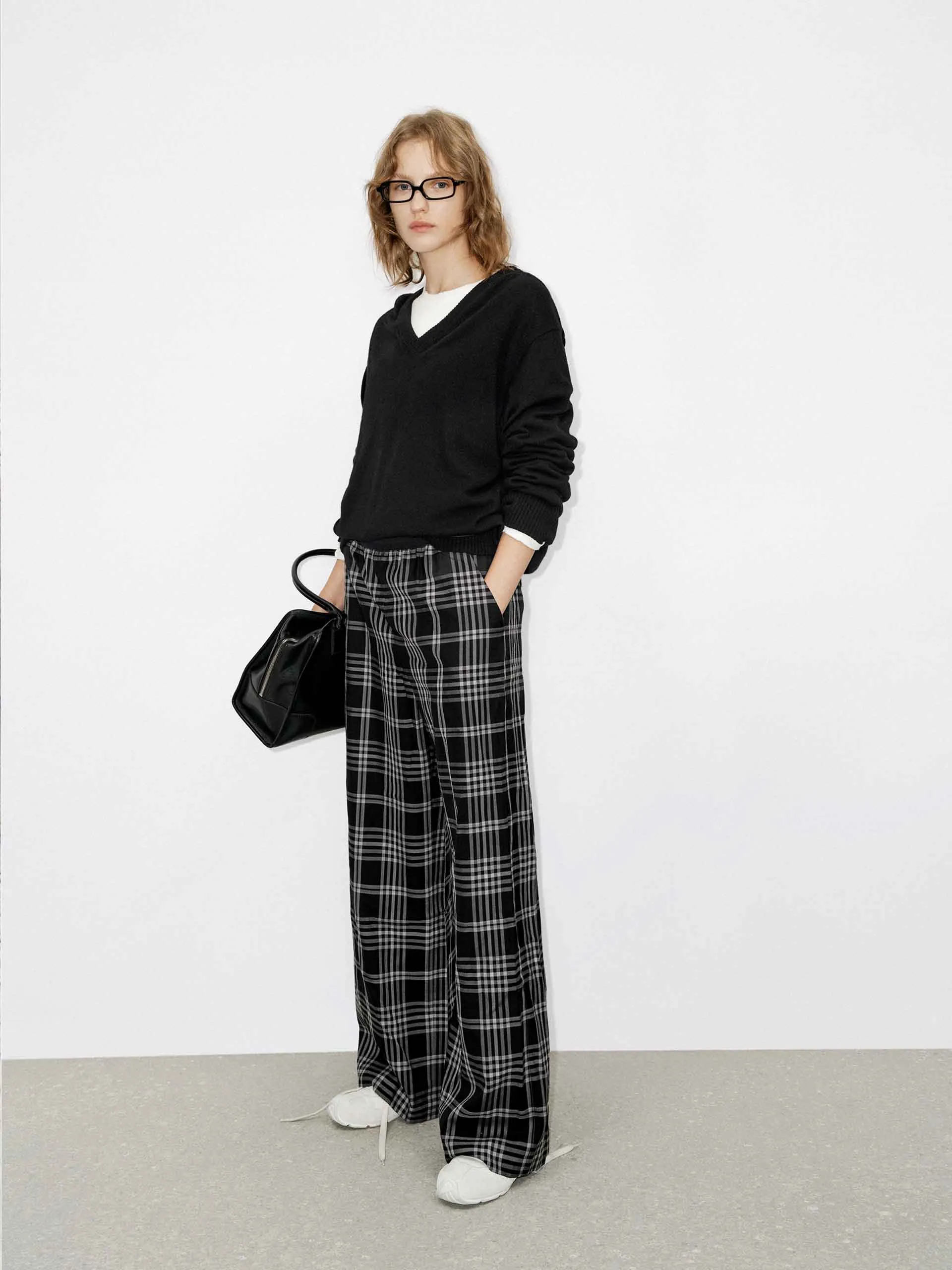Wool Blend Plaid Pants