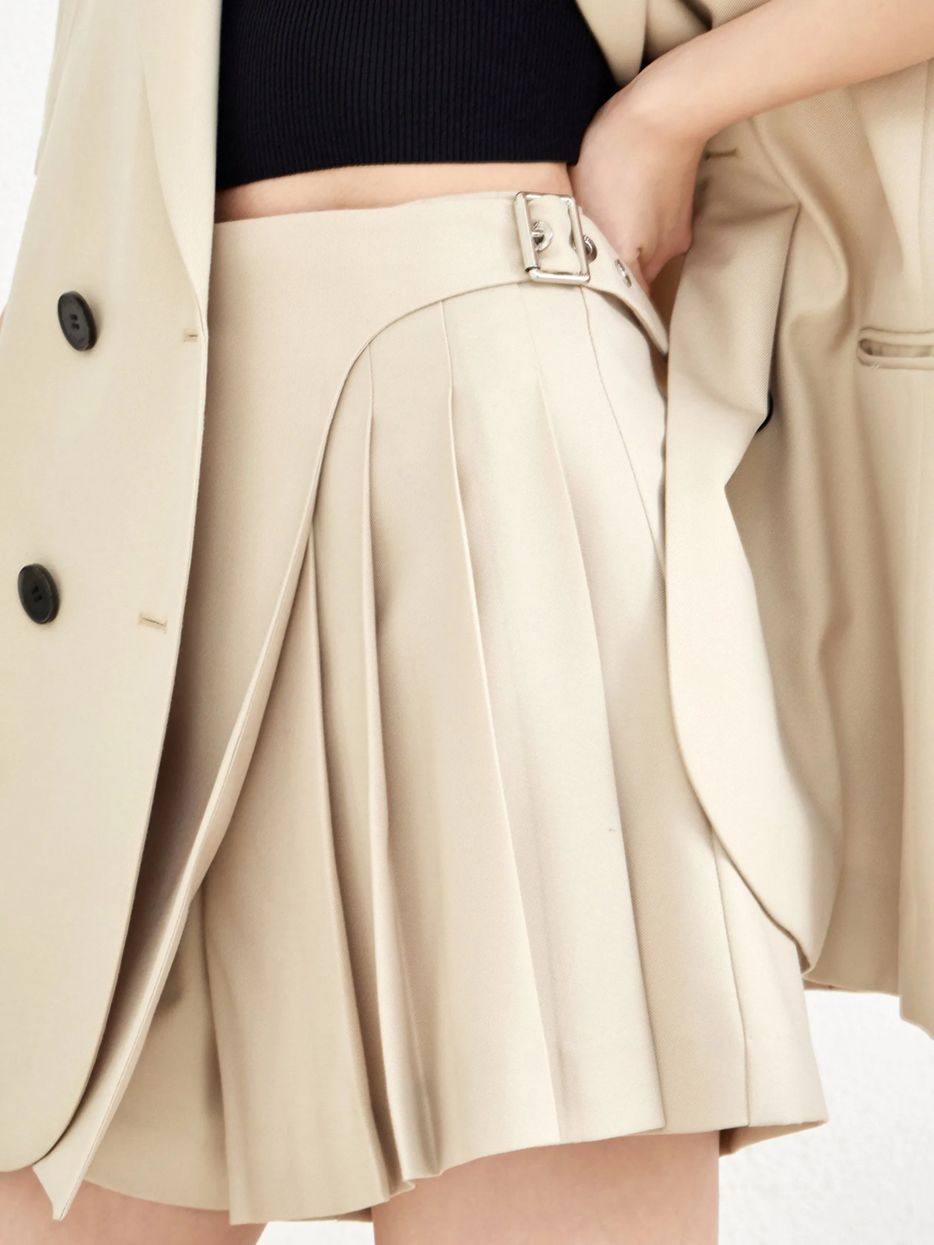 Wool Blend Wrap Pleated Skort