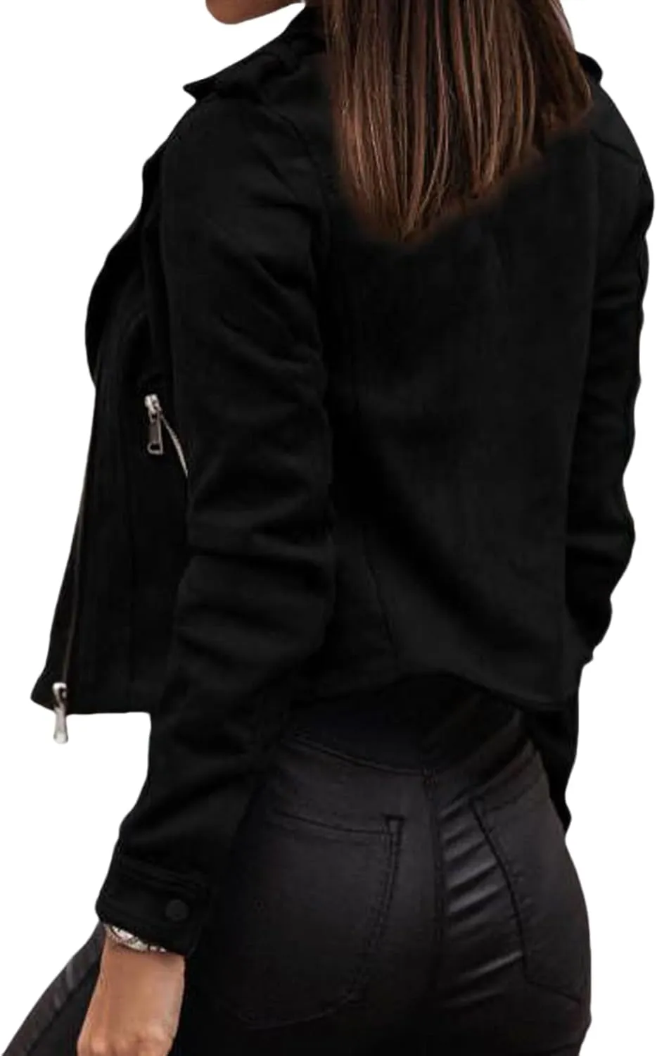 ZWRXW Faux Suede Leather Coats for Women Casual Asymmetric Zip Lapel Short Outwear Fall Fashion Moto Biker Jacket Coats